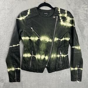 Mod X Black Green Tie Dye Shibori Faux Leather Moto Jacket XS Grunge Alt Edgy